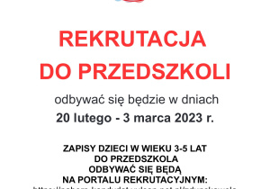 REKRUTACJA DO PUBLICZNYCH PRZEDSZKOLI W ROKU SZKOLNYM 2023/2024 Rodzice, których dzieci w roku szkolnym 2022/2023 uczęszczały do jednego z publicznych przedszkoli do dnia 13 lutego 2023 r. będą zobowiązani do złożenia deklaracji o kontynuowaniu wychowania przedszkolnego. Druk deklaracji pobrać można w przedszkolu, do którego dziecko uczęszcza. Tegoroczna rekrutacja do przedszkoli prowadzona będzie przy wykorzystaniu elektronicznego systemu rekrutacyjnego. Rodzic zakładając konto, a następnie logując się do portalu rekrutacyjnego będzie mógł zapoznać się z ofertą wszystkich placówek znajdujących się na terenie Miasta i wybrać tą, której oferta najbardziej mu odpowiada. Po zalogowaniu się i dokonaniu wyboru wystarczy tylko wydrukować dokumenty i dostarczyć je do wybranej placówki.