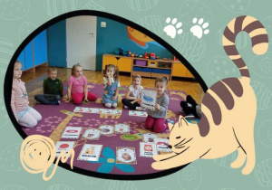 Dzieci wybierają ilustracje przedstawiające atrybuty potrzebne kotu