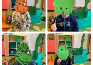 Dzieci w maskach dinozaurów
